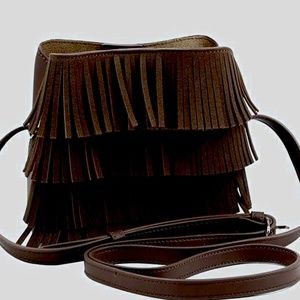 Fringe faux leather fringe crossbody purse brown